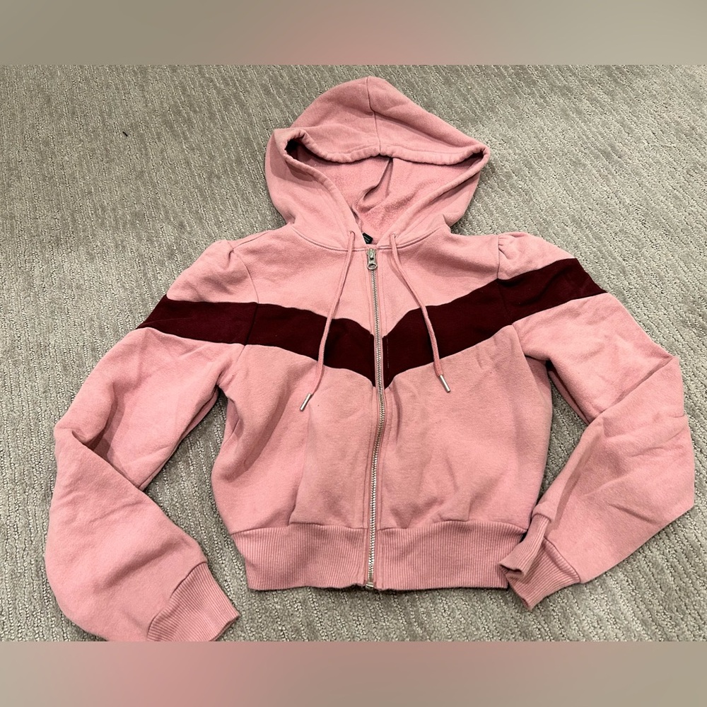 Pink cropped zip up Hoodie
